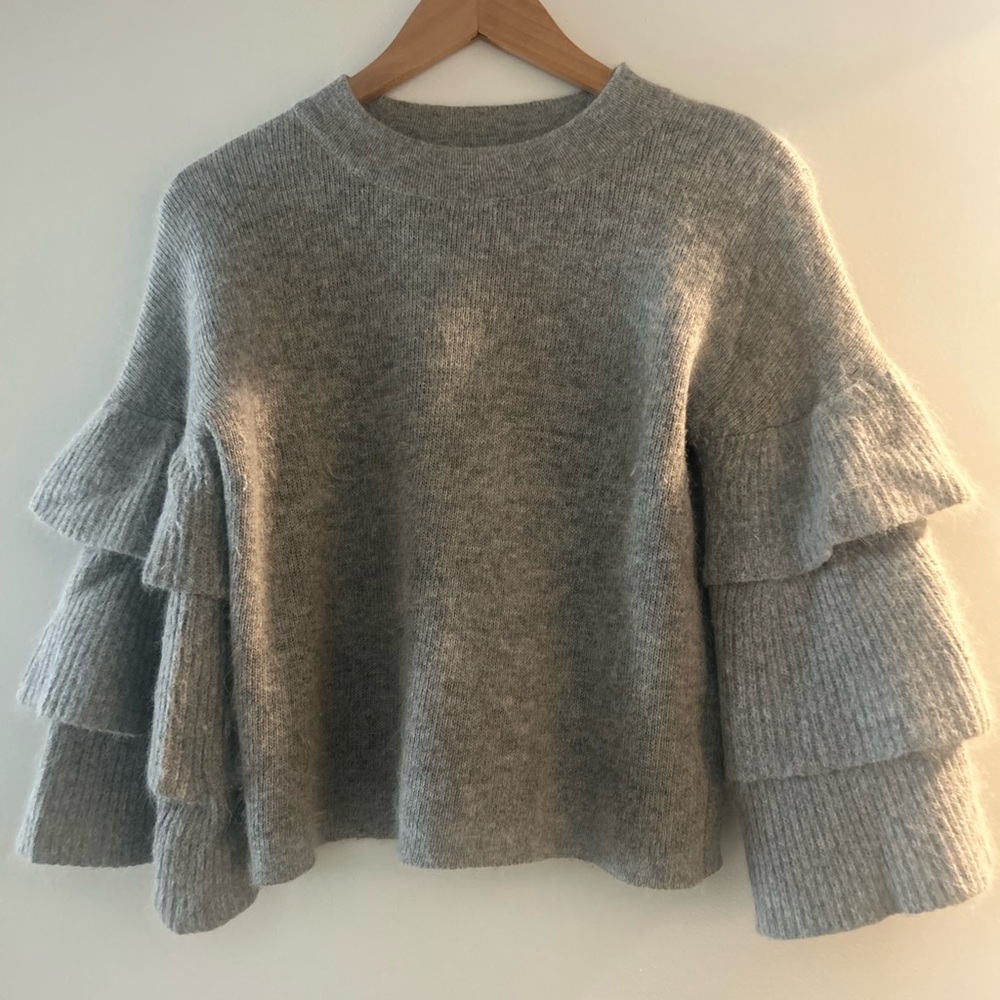 Endless Rose Heather Gray Tiered Sleeve Sweater